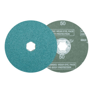 PFERD TOOLS COMBICLICK Zirkon Fiberscheibe Ø 125 mm Z50 für hohen Abtrag auf Stahl