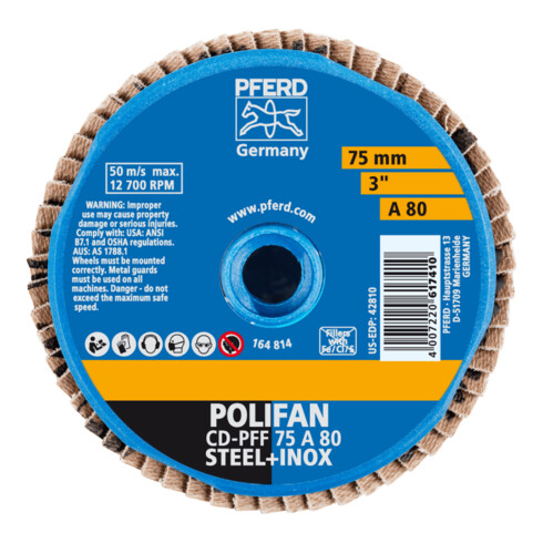 PFERD TOOLS COMBIDISC Korund Mini-POLIFAN CD Ø 75 mm A80 für universelle Anwendungen