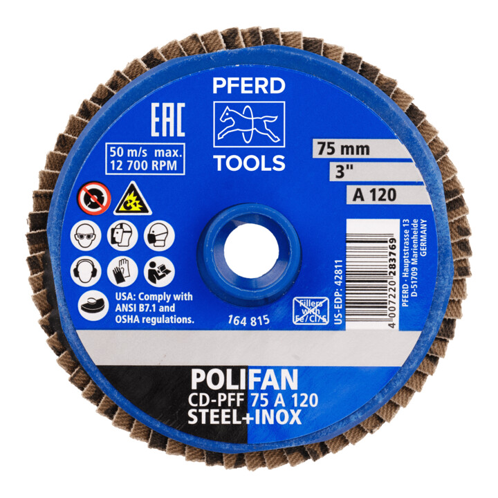PFERD TOOLS COMBIDISC Korund Mini-POLIFAN CD Ø 75 mm A120 für universelle Anwendungen