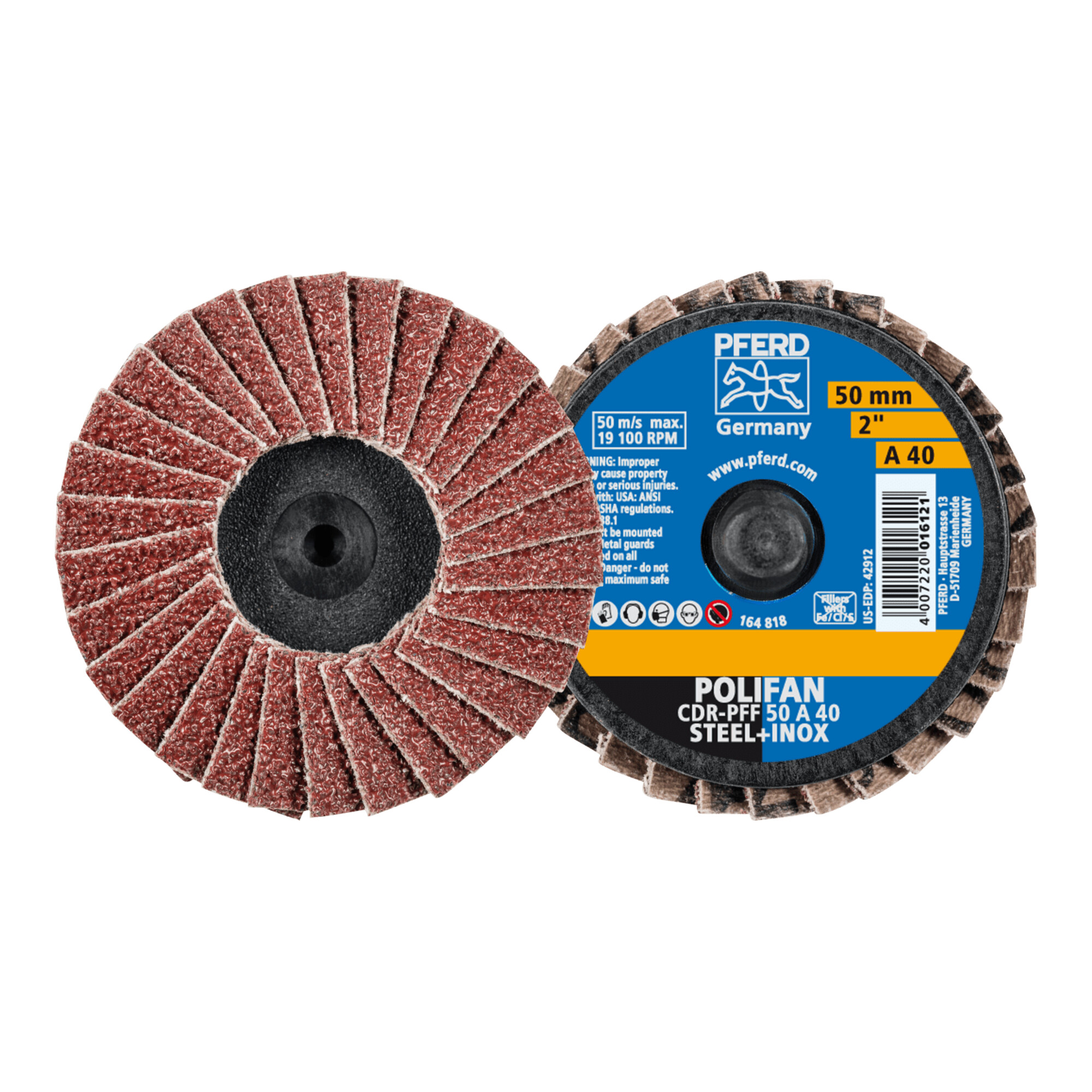 PFERD TOOLS COMBIDISC Korund Mini-POLIFAN CDR Ø 50mm A40 für universelle Anwendungen
