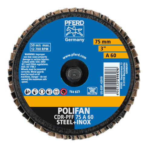 PFERD TOOLS COMBIDISC Korund Mini-POLIFAN CDR Ø 75 mm A60 für universelle Anwendungen