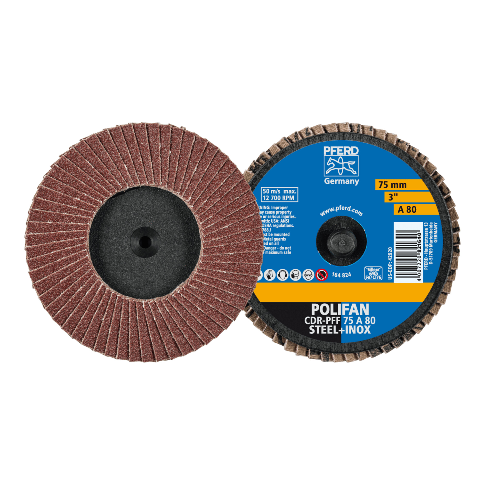 PFERD TOOLS COMBIDISC Korund Mini-POLIFAN CDR Ø 75 mm A80 für universelle Anwendungen