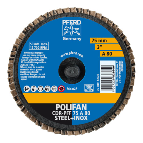PFERD TOOLS COMBIDISC Korund Mini-POLIFAN CDR Ø 75 mm A80 für universelle Anwendungen