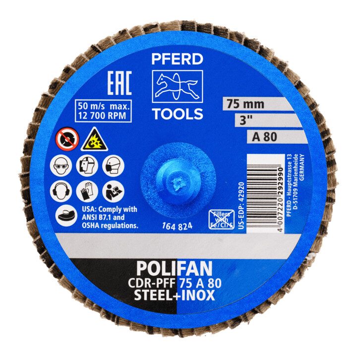PFERD TOOLS COMBIDISC Korund Mini-POLIFAN CDR Ø 75 mm A80 für universelle Anwendungen