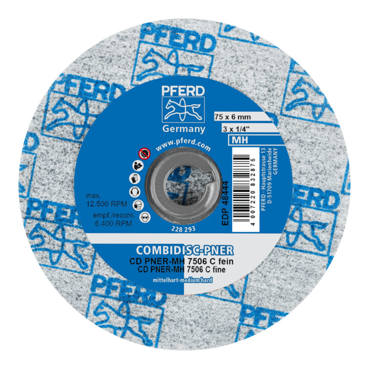 PFERD TOOLS COMBIDISC verpresste Vliesronde CD PNER Ø 75 mm Mittehart SIC Fein für Finish