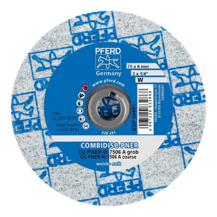 PFERD TOOLS COMBIDISC verpresste Vliesronde CD PNER Ø 75 mm Weich A Grob für Finish