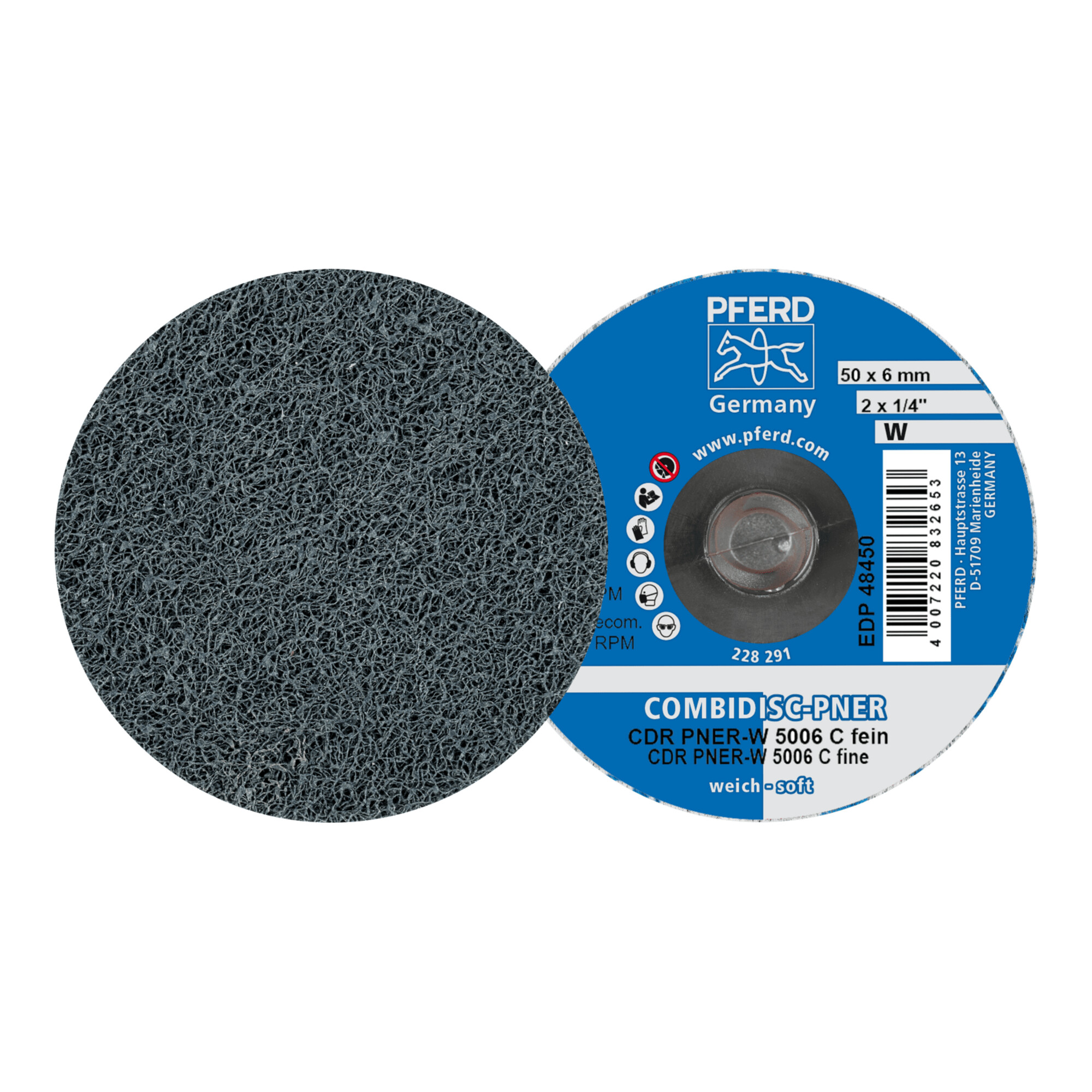 PFERD TOOLS COMBIDISC verpresste Vliesronde CDR PNER Ø 50mm Weich SIC Fein für Finish
