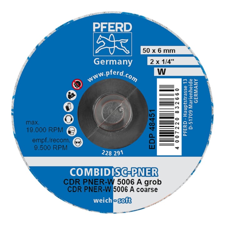 PFERD TOOLS COMBIDISC verpresste Vliesronde CDR PNER Ø 50mm Weich A Grob für Finish
