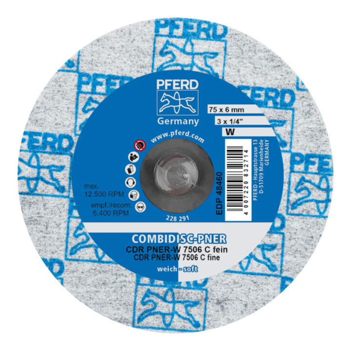 PFERD TOOLS COMBIDISC verpresste Vliesronde CDR PNER Ø 75 mm Weich SIC Fein für Finish