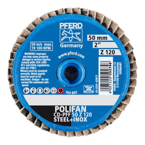 PFERD TOOLS COMBIDISC Zirkon Mini-POLIFAN CD Ø 50mm Z120 für gehärteten Stahl