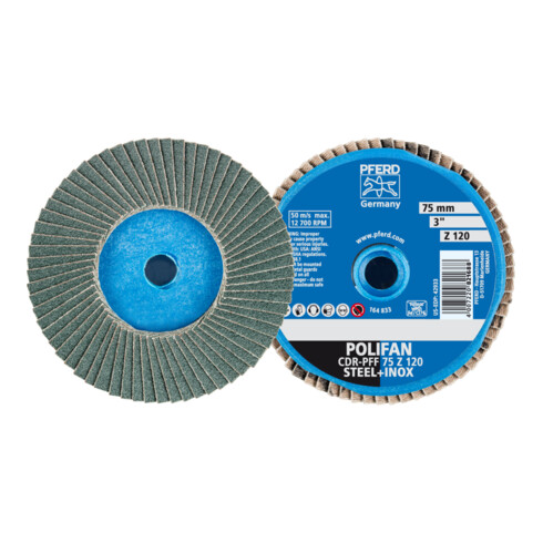 PFERD TOOLS COMBIDISC Zirkon Mini-POLIFAN CD Ø 75 mm Z120 für gehärteten Stahl