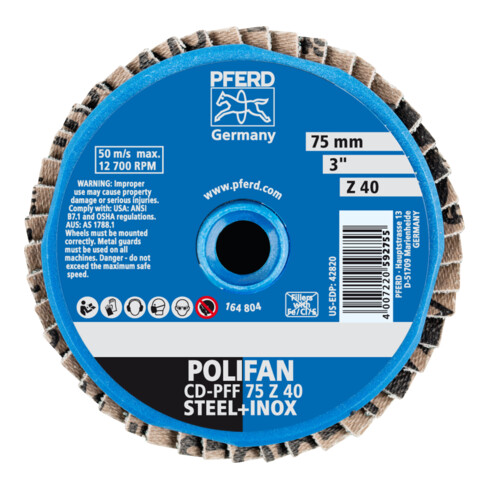 PFERD TOOLS COMBIDISC Zirkon Mini-POLIFAN CD Ø 75 mm Z40 für gehärteten Stahl