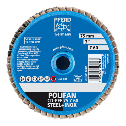 PFERD TOOLS COMBIDISC Zirkon Mini-POLIFAN CD Ø 75 mm Z60 für gehärteten Stahl
