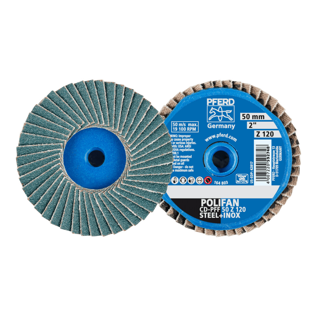 PFERD TOOLS COMBIDISC Zirkon Mini-POLIFAN CD Ø 50mm Z120 für gehärteten Stahl