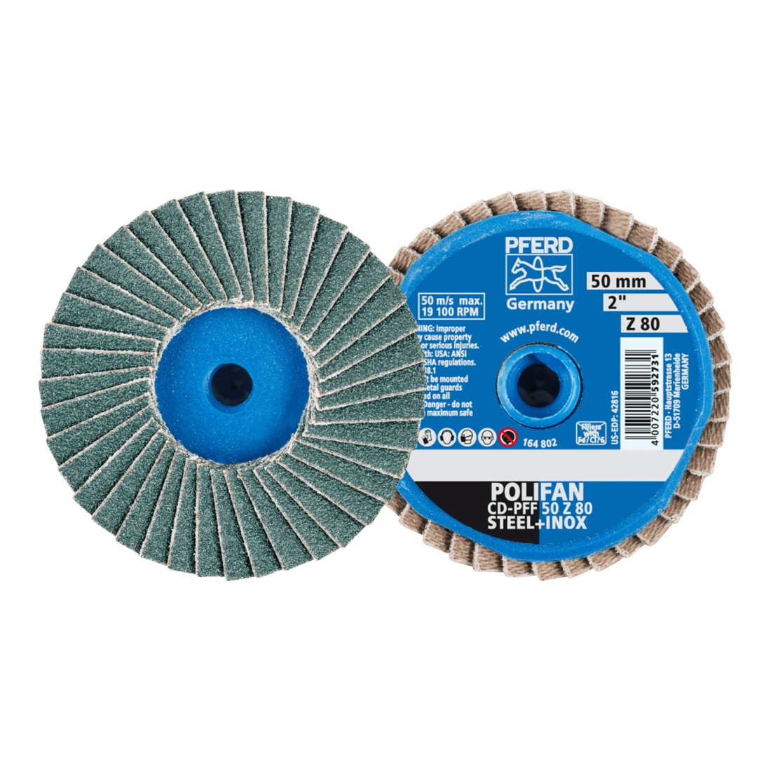 PFERD TOOLS COMBIDISC Zirkon Mini-POLIFAN CD Ø 50mm Z80 für gehärteten Stahl