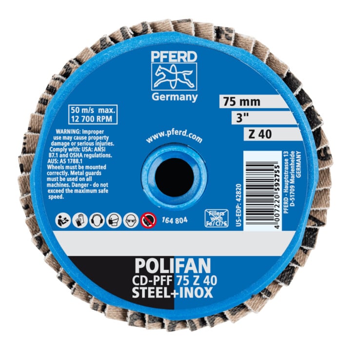 PFERD TOOLS COMBIDISC Zirkon Mini-POLIFAN CD Ø 75 mm Z40 für gehärteten Stahl