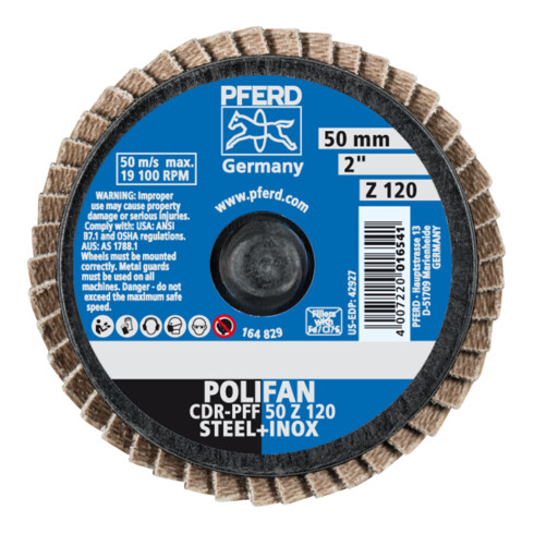 PFERD TOOLS COMBIDISC Zirkon Mini-POLIFAN CDR Ø 50mm Z120 für gehärteten Stahl