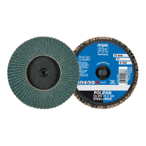 PFERD TOOLS COMBIDISC Zirkon Mini-POLIFAN CDR Ø 75 mm Z120 für gehärteten Stahl