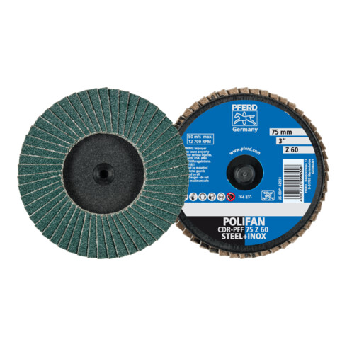 PFERD TOOLS COMBIDISC Zirkon Mini-POLIFAN CDR Ø 75 mm Z60 für gehärteten Stahl