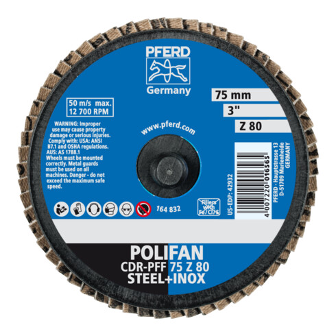 PFERD TOOLS COMBIDISC Zirkon Mini-POLIFAN CDR Ø 75 mm Z80 für gehärteten Stahl