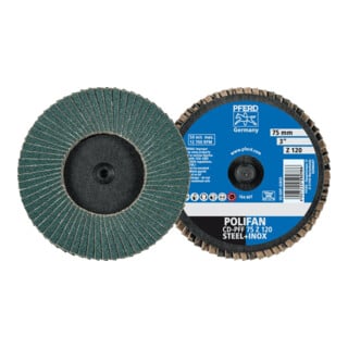 PFERD TOOLS COMBIDISC Zirkon Mini-POLIFAN CDR Ø 75 mm Z120 für gehärteten Stahl