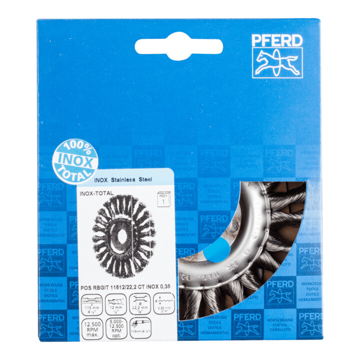 PFERD TOOLS COMBITWIST INOX-TOTAL Rundbürste RBGIT Ø 115x12x22,2 mm Edelstahl-Draht-Ø 0,35 mm Winkelschleifer
