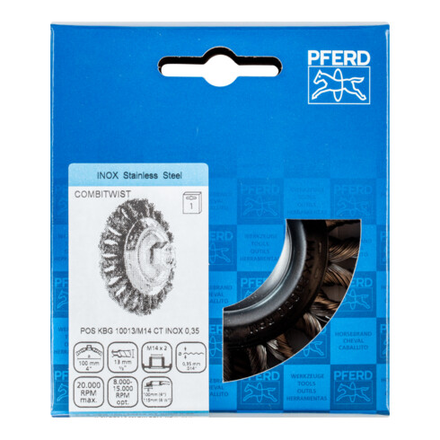 PFERD TOOLS COMBITWIST Kegelbürste gezopft KBG Ø 100x13 mm M14 Edelstahl-Draht-Ø 0,35 mm Winkelschleifer (1)
