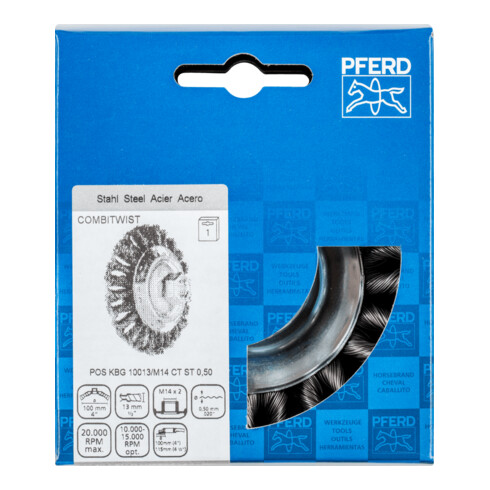PFERD TOOLS COMBITWIST Kegelbürste gezopft KBG Ø 100x13 mm M14 Stahl-Draht-Ø 0,50mm Winkelschleifer (1)