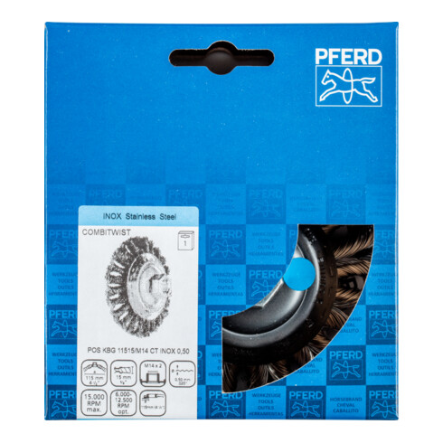 PFERD TOOLS COMBITWIST Kegelbürste gezopft KBG Ø 115x15 mm M14 Edelstahl-Draht-Ø 0,50mm Winkelschleifer (1)