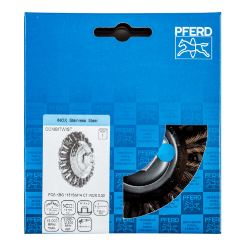 PFERD TOOLS COMBITWIST Kegelbürste gezopft KBG Ø 115x15 mm M14 Edelstahl-Draht-Ø 0,50mm Winkelschleifer (1)