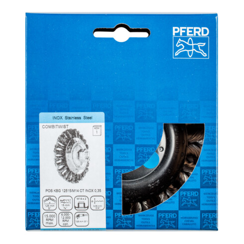 PFERD TOOLS COMBITWIST Kegelbürste gezopft KBG Ø 125x15 mm M14 Edelstahl-Draht-Ø 0,35 mm Winkelschleifer