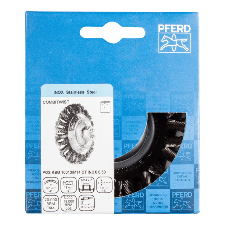PFERD TOOLS COMBITWIST Kegelbürste gezopft KBG Ø 100x13 mm M14 Edelstahl-Draht-Ø 0,50mm Winkelschleifer (1)