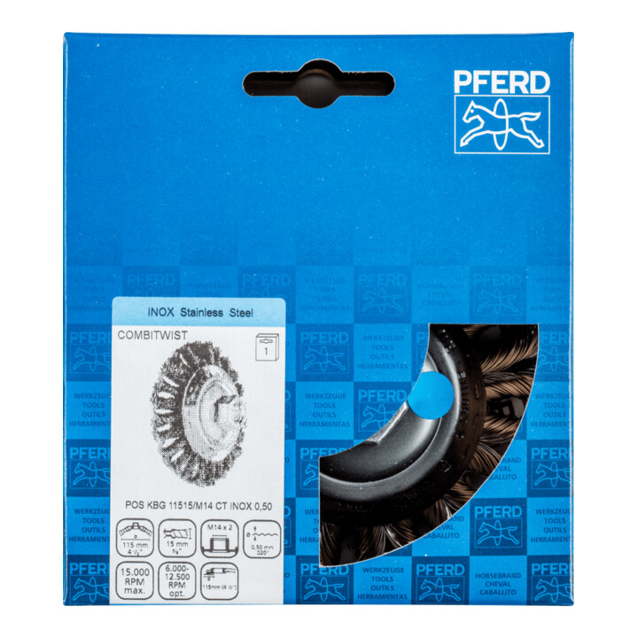 PFERD TOOLS COMBITWIST Kegelbürste gezopft KBG Ø 115x15 mm M14 Edelstahl-Draht-Ø 0,50mm Winkelschleifer (1)