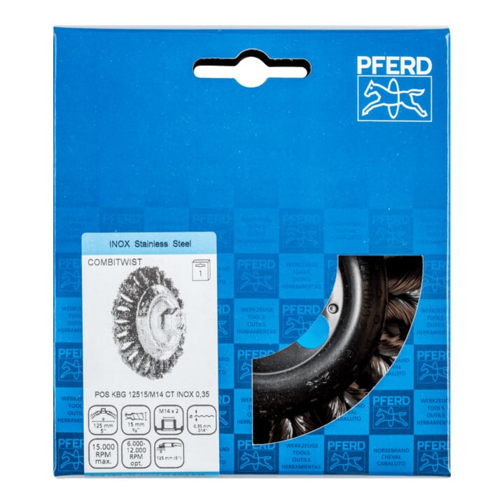PFERD TOOLS COMBITWIST Kegelbürste gezopft KBG Ø 125x15 mm M14 Edelstahl-Draht-Ø 0,35 mm Winkelschleifer