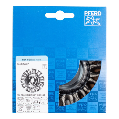 PFERD TOOLS COMBITWIST Rundbürste gezopft RBG Ø 115x12 mm M14 Edelstahl-Draht-Ø 0,35 mm Winkelschleifer