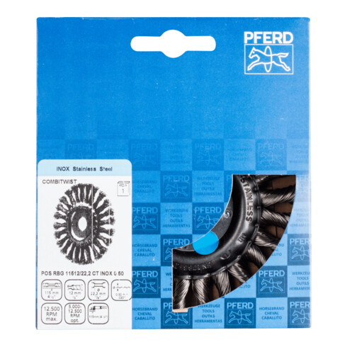 PFERD TOOLS COMBITWIST Rundbürste gezopft RBG Ø 115x12x22,2 mm Edelstahl-Draht-Ø 0,50mm Winkelschleifer