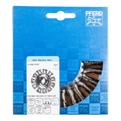 PFERD TOOLS COMBITWIST Rundbürste gezopft RBG Ø 125x12 mm M14 Edelstahl-Draht-Ø 0,50mm Winkelschleifer