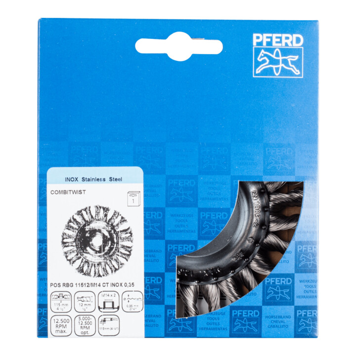 PFERD TOOLS COMBITWIST Rundbürste gezopft RBG Ø 115x12 mm M14 Edelstahl-Draht-Ø 0,35 mm Winkelschleifer