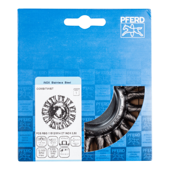 PFERD TOOLS COMBITWIST Rundbürste gezopft RBG Ø 115x12 mm M14 Edelstahl-Draht-Ø 0,50mm Winkelschleifer