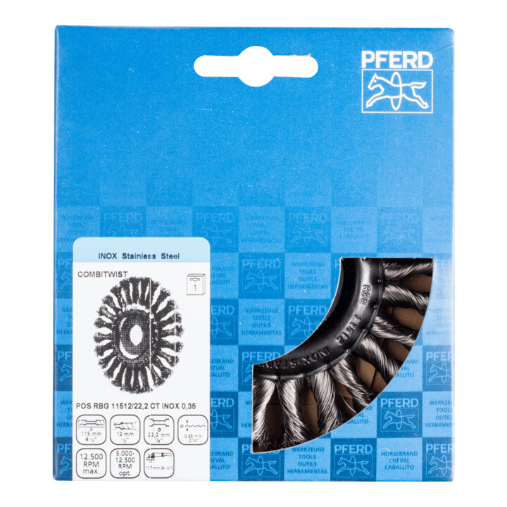 PFERD TOOLS COMBITWIST Rundbürste gezopft RBG Ø 115x12x22,2 mm Edelstahl-Draht-Ø 0,35 mm Winkelschleifer