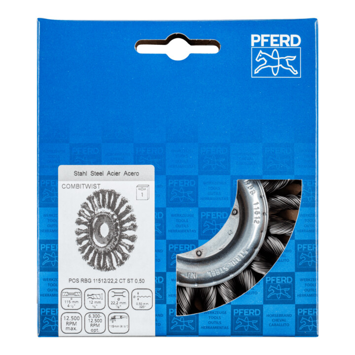 PFERD TOOLS COMBITWIST Rundbürste gezopft RBG Ø 115x12x22,2 mm Stahl-Draht-Ø 0,50mm Winkelschleifer
