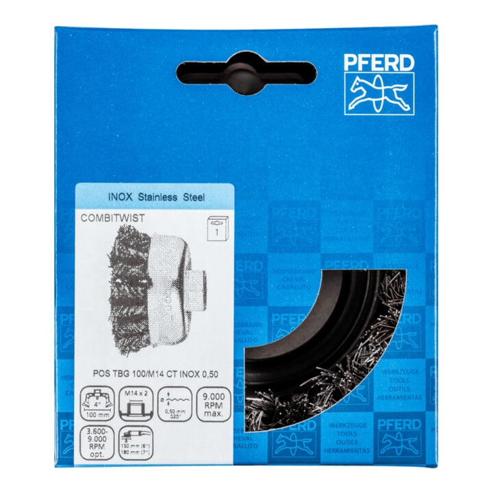 PFERD TOOLS COMBITWIST Topfbürste gezopft TBG Ø 100mm M14 Edelstahl-Draht-Ø 0,50mm Winkelschleifer