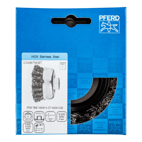 PFERD TOOLS COMBITWIST Topfbürste gezopft TBG Ø 100mm M14 Edelstahl-Draht-Ø 0,50mm Winkelschleifer