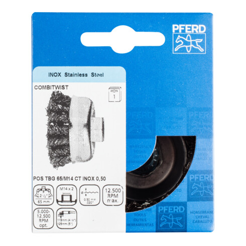 PFERD TOOLS COMBITWIST Topfbürste gezopft TBG Ø 65 mm M14 Edelstahl-Draht-Ø 0,50mm Winkelschleifer