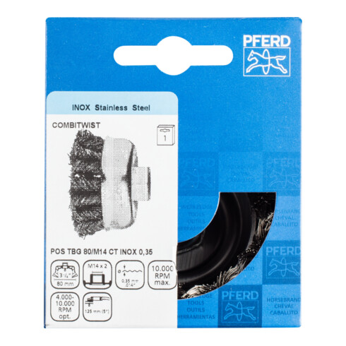 PFERD TOOLS COMBITWIST Topfbürste gezopft TBG Ø 80mm M14 Edelstahl-Draht-Ø 0,35 mm Winkelschleifer