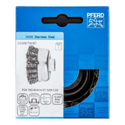PFERD TOOLS COMBITWIST Topfbürste gezopft TBG Ø 80mm M14 Edelstahl-Draht-Ø 0,50mm Winkelschleifer