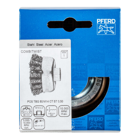 PFERD TOOLS COMBITWIST Topfbürste gezopft TBG Ø 80mm M14 Stahl-Draht-Ø 0,50mm Winkelschleifer (1)
