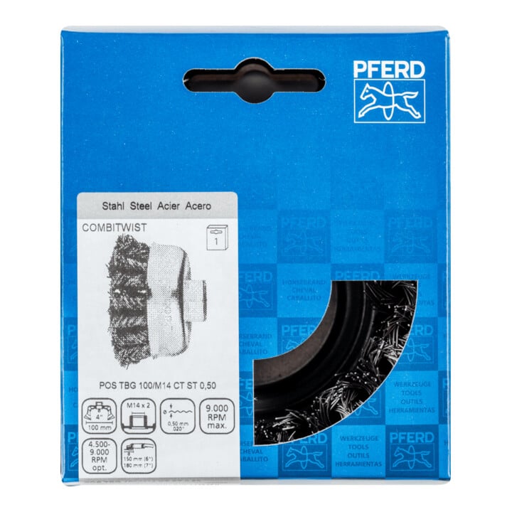 PFERD TOOLS COMBITWIST Topfbürste gezopft TBG Ø 100mm M14 Stahl-Draht-Ø 0,50mm Winkelschleifer (1)