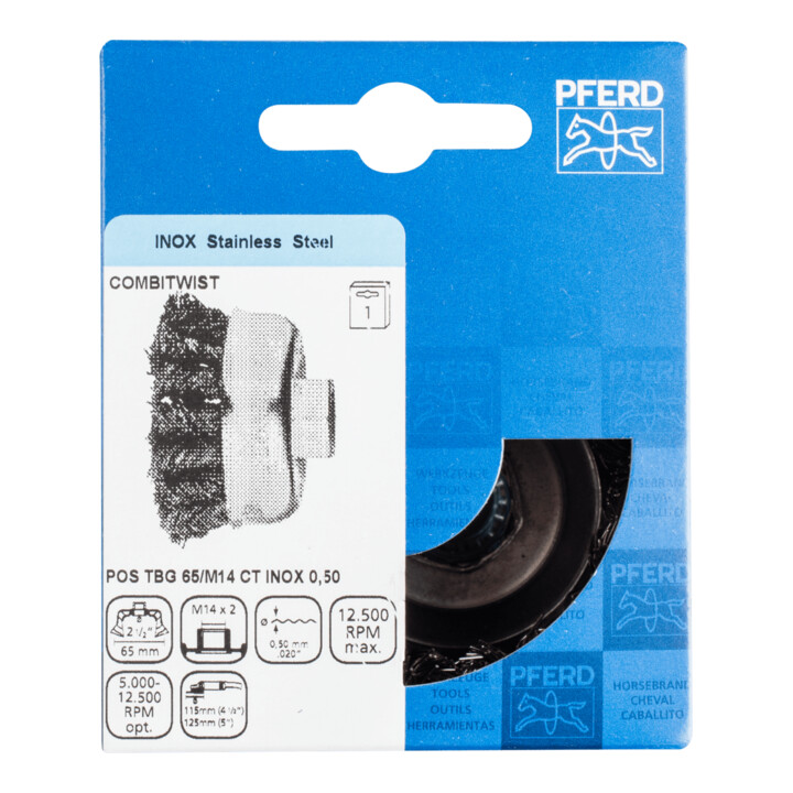 PFERD TOOLS COMBITWIST Topfbürste gezopft TBG Ø 65 mm M14 Edelstahl-Draht-Ø 0,50mm Winkelschleifer