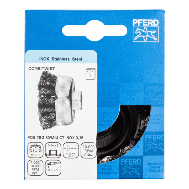 PFERD TOOLS COMBITWIST Topfbürste gezopft TBG Ø 80mm M14 Edelstahl-Draht-Ø 0,35 mm Winkelschleifer